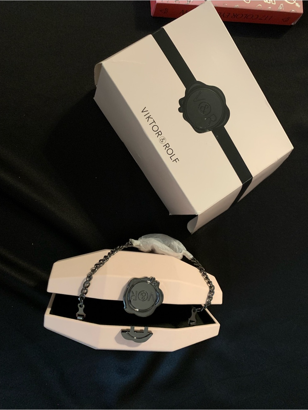 Viktor & Rolf Pale Pink Hard-Case Clutch with Black Chain